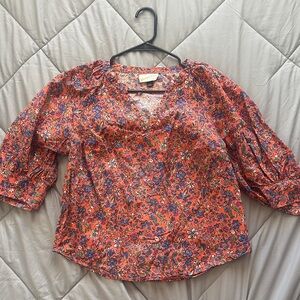 %100 Cotton Universal Thread Floral Blouse - Red and Blue